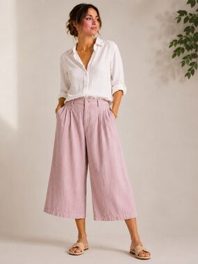 SIMON CHANG Linen Blend Wide Leg Pants Coastal Chic Blush Pink Size 12